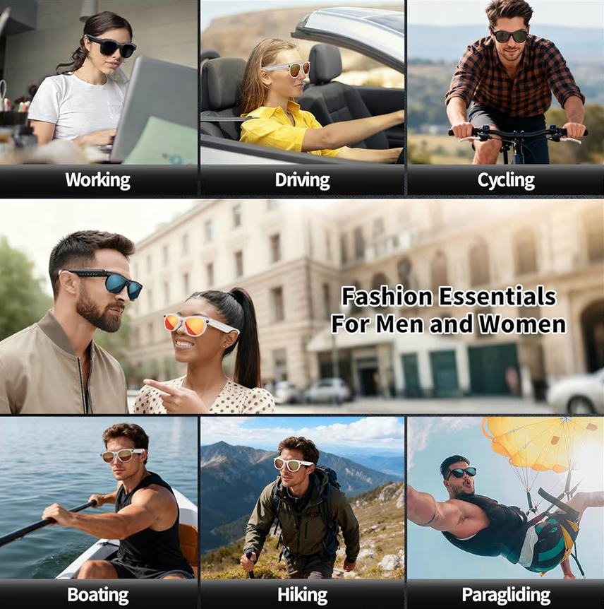 Smart Glasses with Camera,Bluetooth AI Sunglasses,Translation/Voice Control/Music Play for Travel, Conferences & Vlogging Unisex