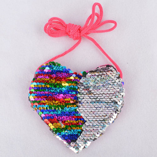 Sequined Layered Mini Bag - Heart Shaped Children's Coin Purse