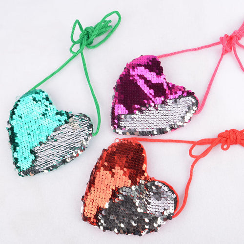 Sequined Layered Mini Bag - Heart Shaped Children's Coin Purse