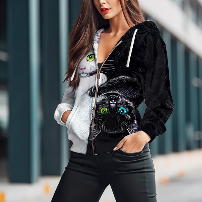 Women's Zip Front Plaid Sweatshirts Print Hoodie Fall Jackets Long Sleeve Casual