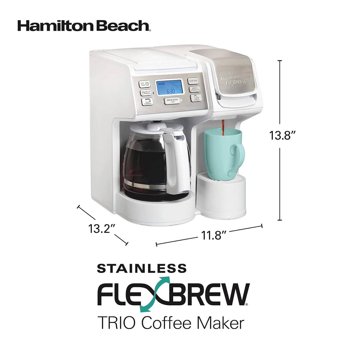 Hamilton Beach FlexBrew Trio 2-Way Coffee Maker, Compatible with K-Cup Pods or Grounds, Combo, Single Serve & Full 12 Cup Coffee Pot