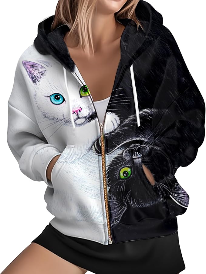 Women's Zip Front Plaid Sweatshirts Print Hoodie Fall Jackets Long Sleeve Casual