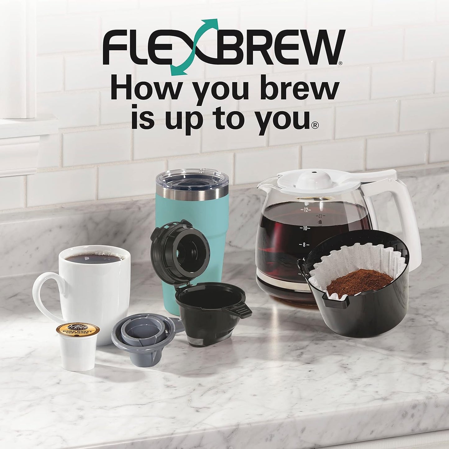 Hamilton Beach FlexBrew Trio 2-Way Coffee Maker, Compatible with K-Cup Pods or Grounds, Combo, Single Serve & Full 12 Cup Coffee Pot