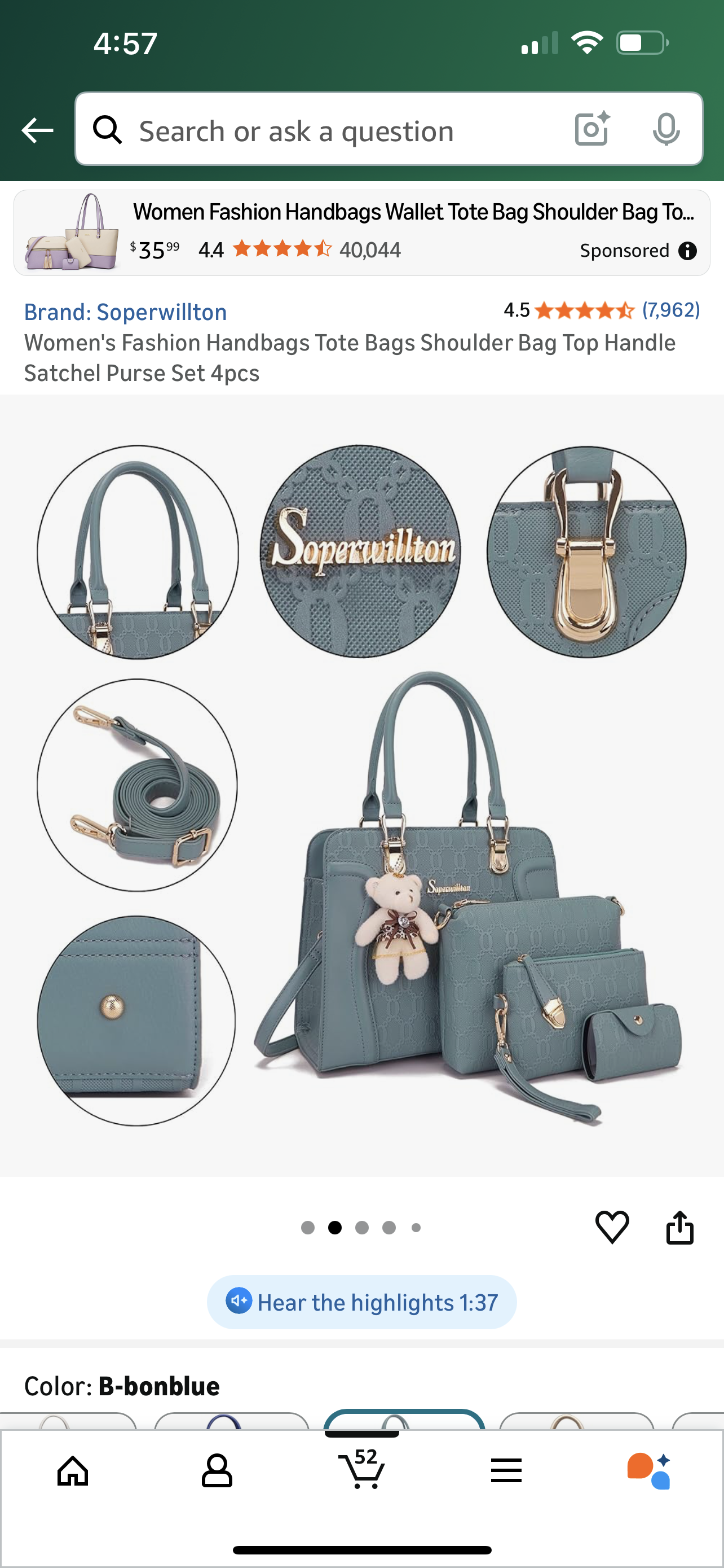 Women's Fashion Handbags Tote Bags Shoulder Bag Top Handle Satchel Purse Set 4pcs