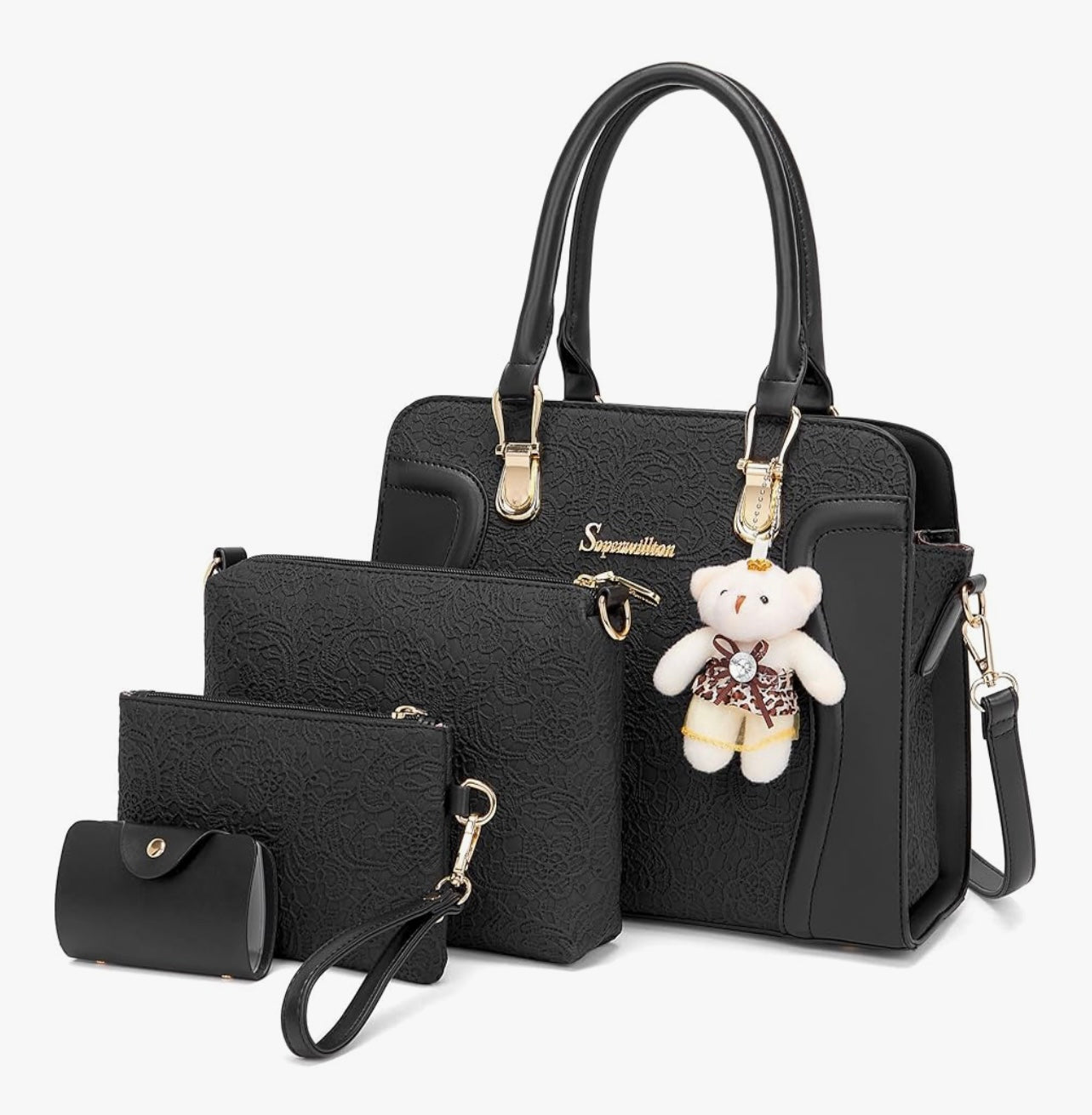 Women's Fashion Handbags Tote Bags Shoulder Bag Top Handle Satchel Purse Set 4pcs