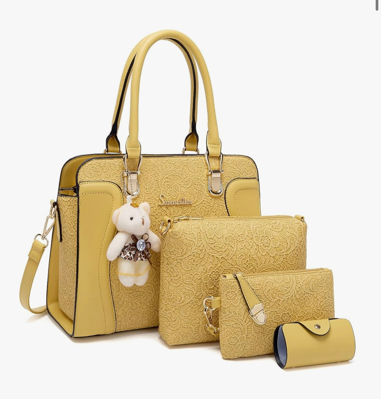 Women's Fashion Handbags Tote Bags Shoulder Bag Top Handle Satchel Purse Set 4pcs