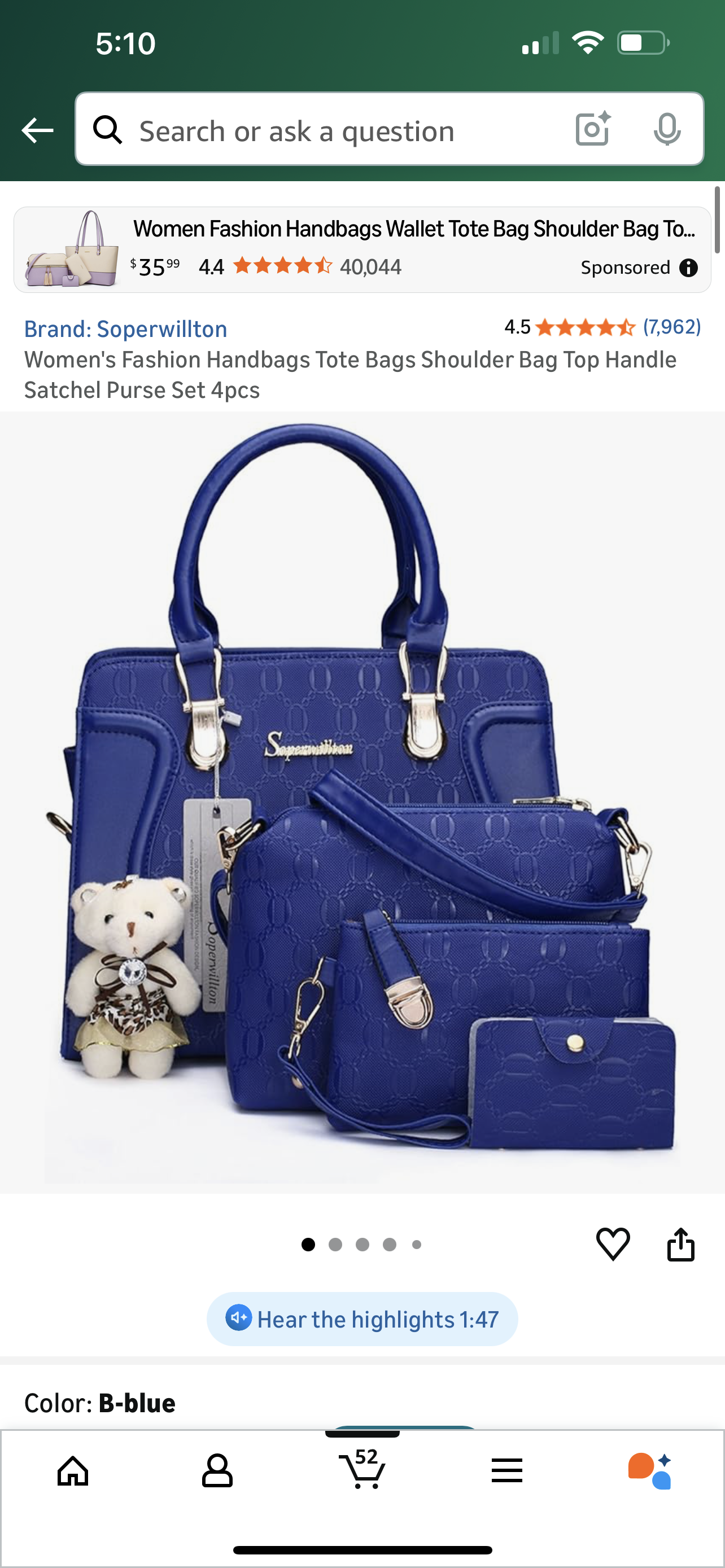 Women's Fashion Handbags Tote Bags Shoulder Bag Top Handle Satchel Purse Set 4pcs