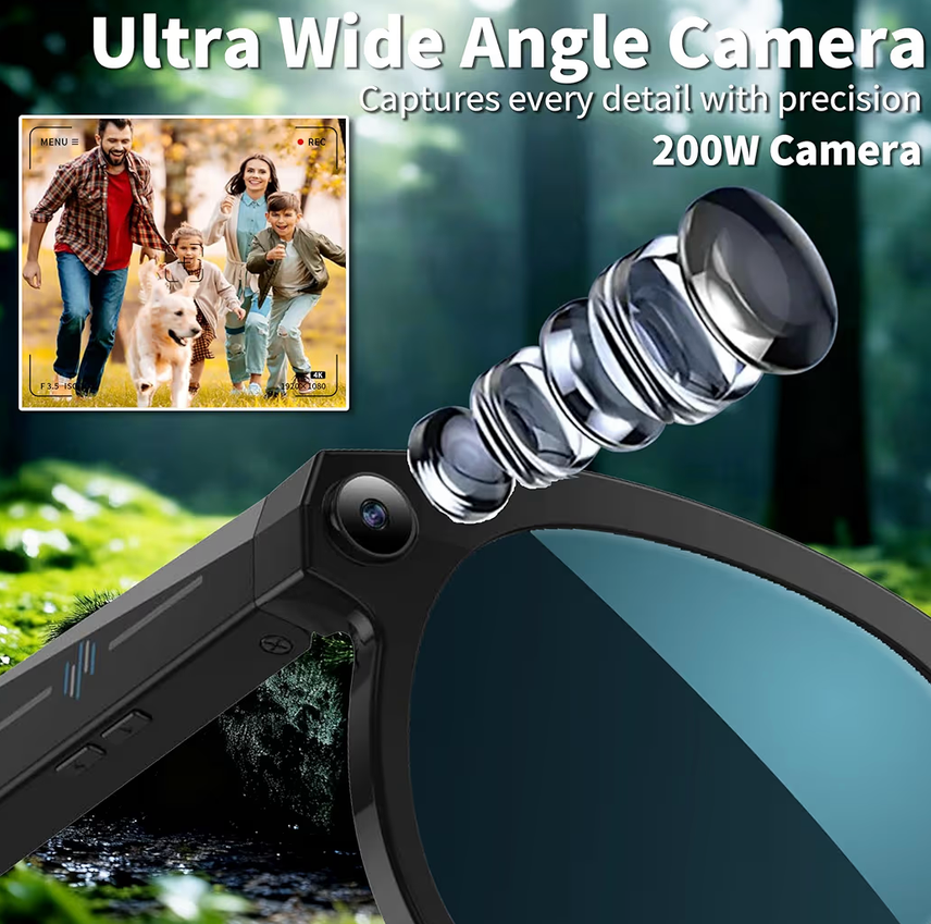 Smart Glasses with Camera,Bluetooth AI Sunglasses,Translation/Voice Control/Music Play for Travel, Conferences & Vlogging Unisex