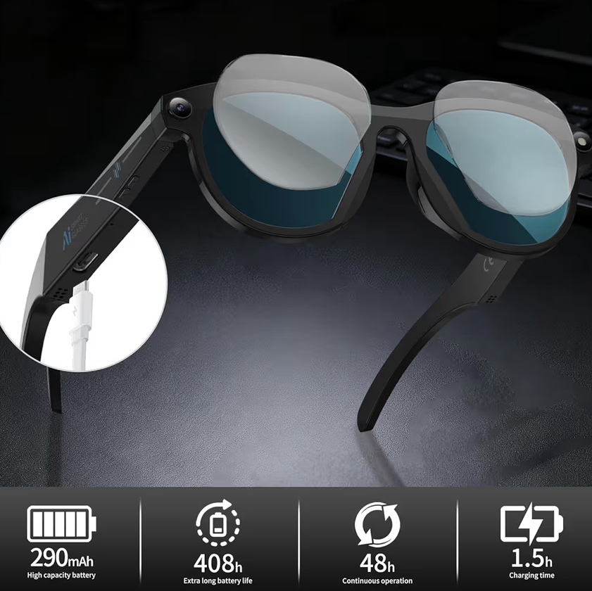 Smart Glasses with Camera,Bluetooth AI Sunglasses,Translation/Voice Control/Music Play for Travel, Conferences & Vlogging Unisex