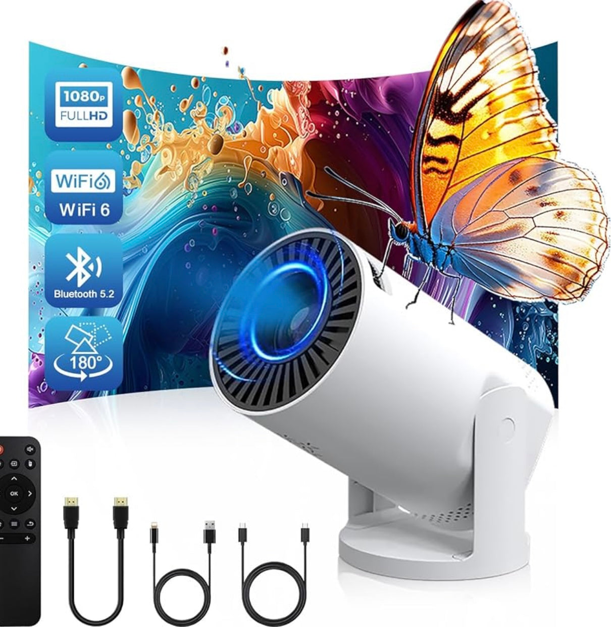 Portable Mini Projector 4k with WiFi 6 1080P Video Projector