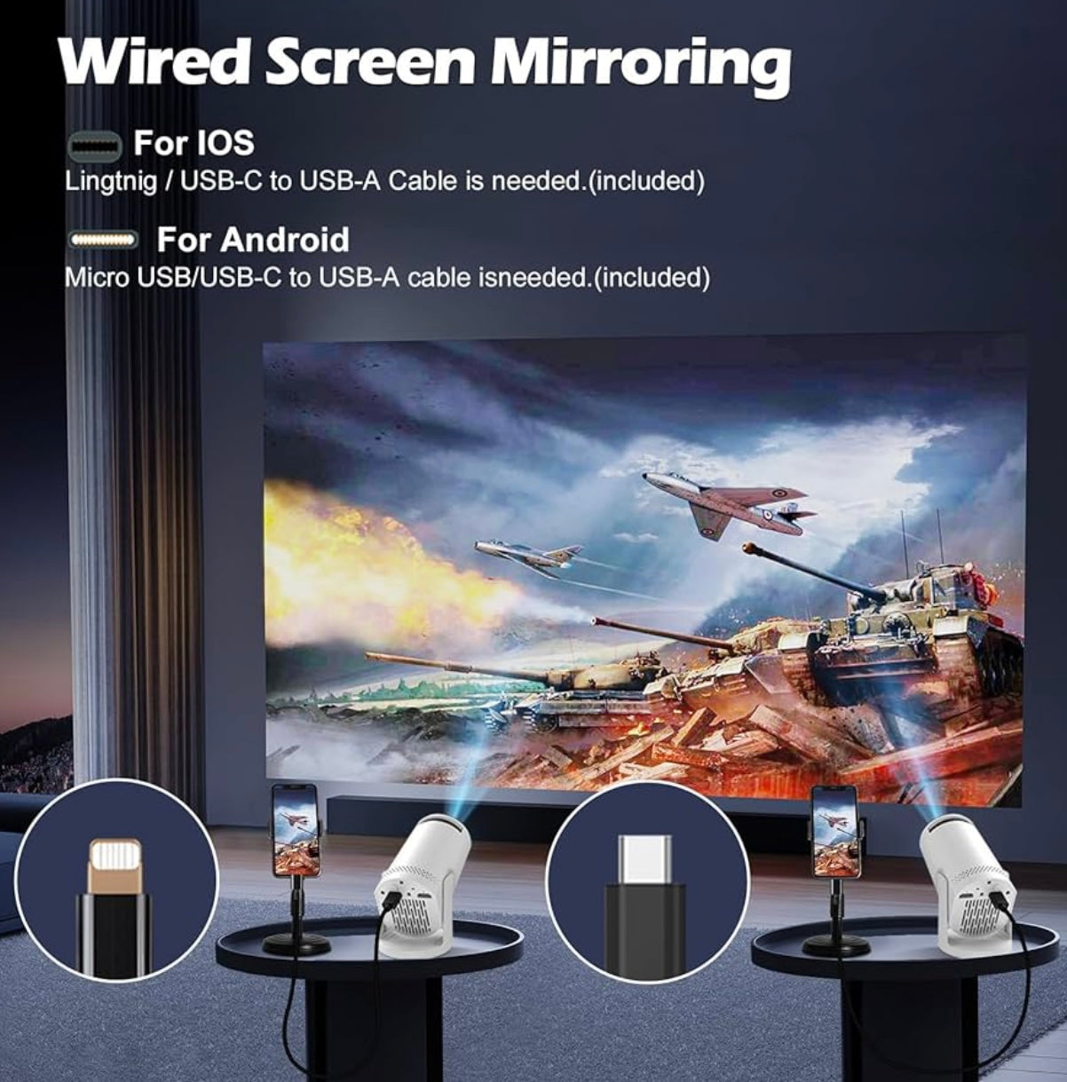 Portable Mini Projector 4k with WiFi 6 1080P Video Projector