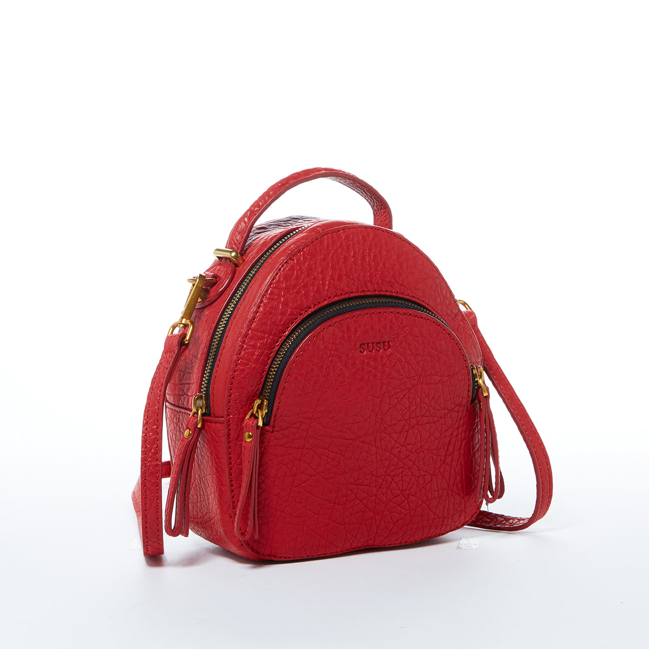 Small Red Leather Backpack Purse for Women Convertible Crossbody Bag