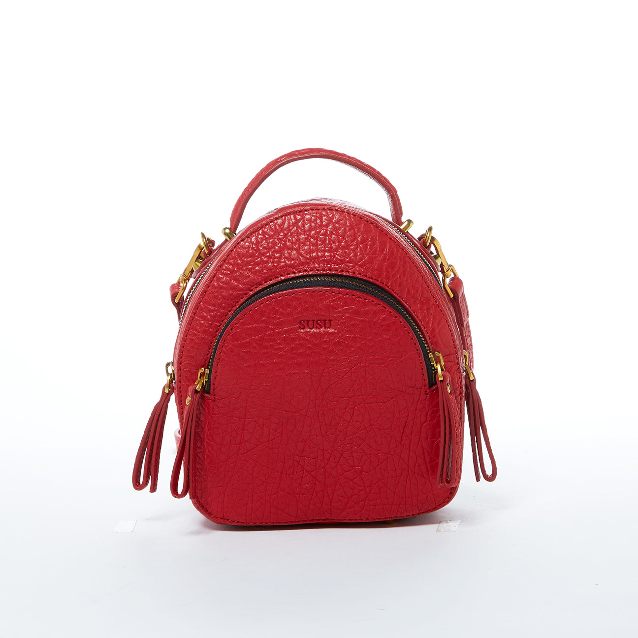 Small Red Leather Backpack Purse for Women Convertible Crossbody Bag