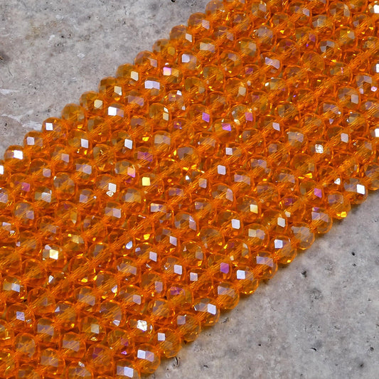 Crystal Faceted Rondelle Sun Orange AB, 2mm 4mm 6mm 8mm